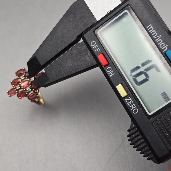 10K Yellow Gold Garnet & Diamond Ring Size 7 Signed CI 9 Oval Gemstones 3.03g - Picture 9 of 12